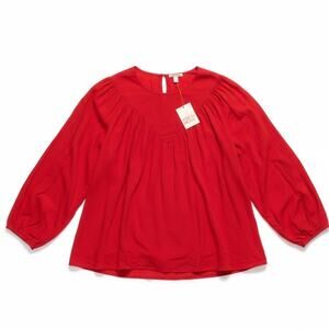 Knox Rose Red Boho Peasant Blouse 3X Plus Size Flowy Long Puff Sleeves Cottage